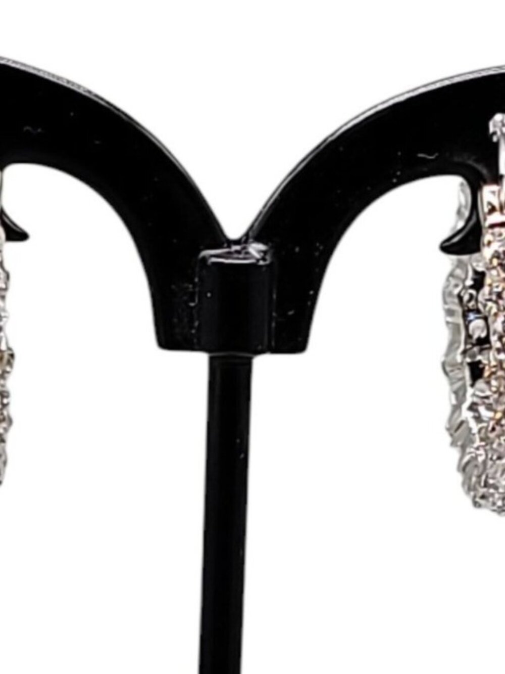 Cubic Zirconia Pave Sterling Hoop Earrings Latch Closure 925 Setting Sparkling - Picture 4 of 14